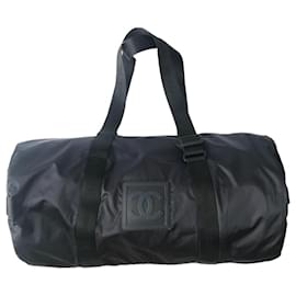 Chanel-CHANEL Nylon Travel / Sports Large Duffle Bag in Navy Blue-Black,Navy blue