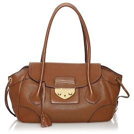 Bolsa de ombro de couro Prada Brown Sound Lock Marrom