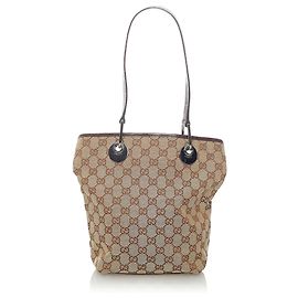 Sacola do eclipse da lona de Gucci Brown GG Marrom Bege Castanho escuro