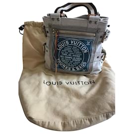Louis Vuitton-Bolsa de lona pequena Louis Vuitton-Bege,Azul claro