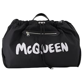 Alexander Mcqueen-Large Cord Bag in Black and White Polyester-Black