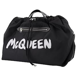 Alexander Mcqueen-Large Cord Bag in Black and White Polyester-Black