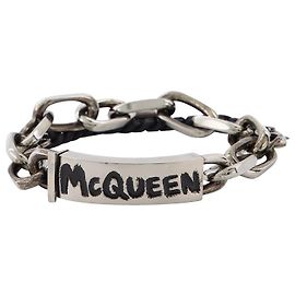Alexander Mcqueen Bracciale Graffiti in Argento e Ottone Nero Argento Metallico