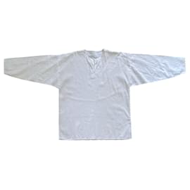 Autre Marque-túnica ou camisa tunisina em linho branco XL - 100% linho-Branco