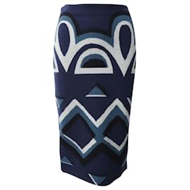 Burberry-Burberry Needle Punch Geometric Print Skirt in Navy Blue Wool-Blue