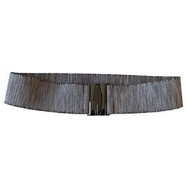 Cinto elástico largo com fivela de metal bronze Adolfo Dominguez T. 70 NO 105 cm Bege Castanho escuro