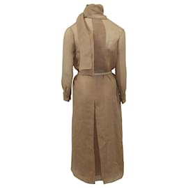 Fendi-Fendi Robe mi-longue cloquée à ceinture en soie nude-Chair