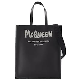Alexander Mcqueen-Graffiti Tote Bag in Black and White-Black