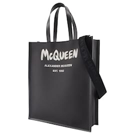 Alexander Mcqueen-Graffiti Tote Bag in Black and White-Black