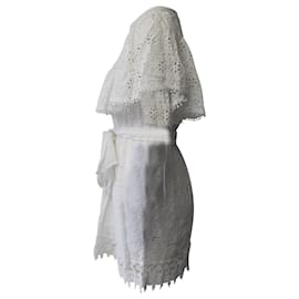 Melissa Odabash-Melissa Odabash Ruffled Belted Eyelet Mini Dress in White Cotton-White
