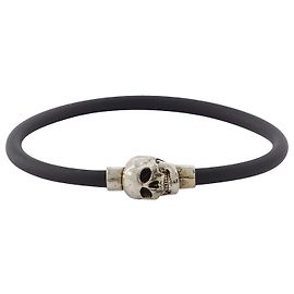 Alexander Mcqueen Bracciale Teschio Cord Rubber in Argento e Ottone Nero Argento Metallico
