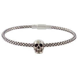 Alexander Mcqueen Bracciale con teschio in cordoncino metallico in ottone argentato Argento Metallico