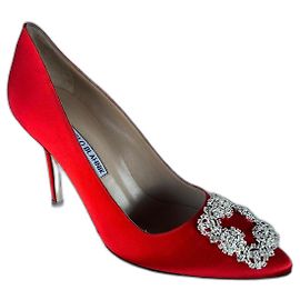 Escarpins Slingback Manolo Blahnik Hangisi Rouge en Toile Rouge