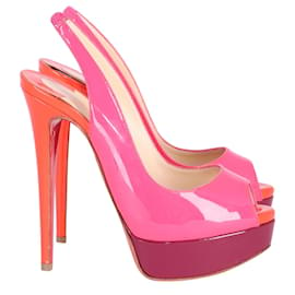 Christian Louboutin-Christian Louboutin Lady Peep Slingback Platform Sandals in Pink Patent Leather-Pink