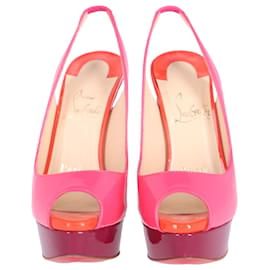 Christian Louboutin-Christian Louboutin Lady Peep Slingback Platform Sandals in Pink Patent Leather-Pink