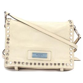 Prada Sac messager Glace Calf Etiquette Blanc