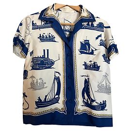 Blusa Hermès Shadow Theater in seta bianca blu navy Bianco Multicolore Blu navy