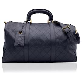 Chanel-Black Quilted Leather Large Duffle Bag Weekender with Strap-Black