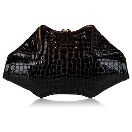 Alexander McQueen Black De Manta Embossed Patent Leather Clutch Bag Black