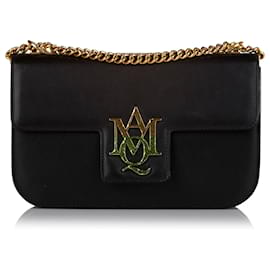 Alexander Mcqueen-Alexander McQueen Black Insignia Leather Crossbody Bag-Black