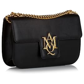 Alexander Mcqueen-Alexander McQueen Black Insignia Leather Crossbody Bag-Black