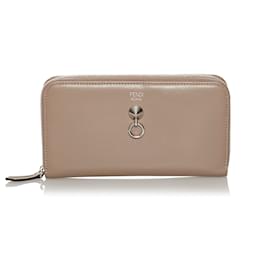 Fendi-Fendi Brown By The Way Leather Long Wallet-Brown,Taupe