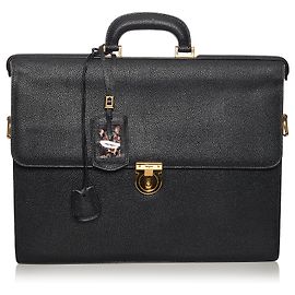 Salvatore Ferragamo Ferragamo Black Gancini Leather Business Bag Black