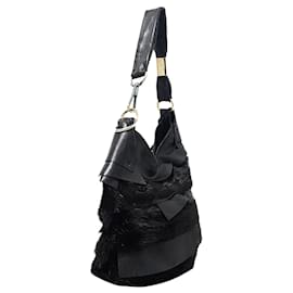 Yves Saint Laurent-YSL Black Saint Tropez Leather Hobo Bag-Black
