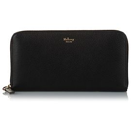 Cartera larga de cuero negro Mulberry Negro