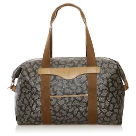 Yves Saint Laurent YSL Gray Printed PVC Duffle Bag Brown Beige Grey