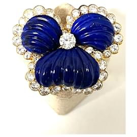 Van Cleef & Arpels-AN CLEEF & ARPELS vintage flower brooch / pendant lapis lazuli, GOLD & DIAMONDS-Blue