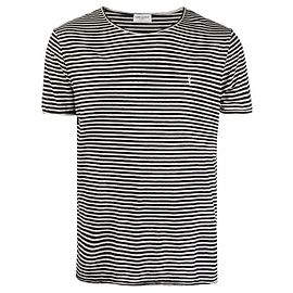 Saint Laurent - T-shirt rayé à logo brodé Black
