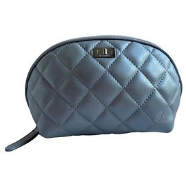 Chanel Pouch Wallet Silver Leather Silvery Grey
