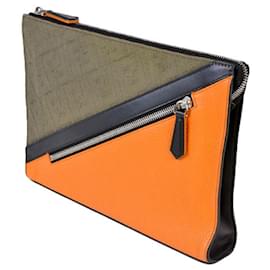 Fendi-[Used] Fendi FENDI clutch bag orange x brown Zucca fabric leather-Brown,Orange