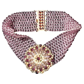 Autre Marque-Ras du cou des années50 en cristaux et perles de verre par Pellini-Rose,Blanc,Multicolore,Doré,Crème