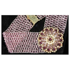 Autre Marque-Girocollo anni '50 in cristalli e perle di vetro di Pellini-Rosa,Bianco,Multicolore,D'oro,Crema