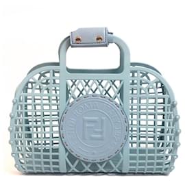 Fendi-[Used] FENDI FF logo basket small basket bag handbag rubber women's light blue-Light blue