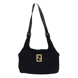 Fendi-[Used] Fendi shoulder bag semi-shoulder bag ladies FF plate black gold nylon canvas x leather-Black,Golden