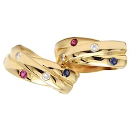 Cartier-Boucles d'oreilles Cartier Gold Diamond Saphir Ruby Hoop-Multicolore