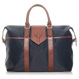 Yves Saint Laurent Bolsa de viagem de couro preto YSL Marrom Preto