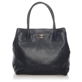 Chanel Schwarze Executive Cerf Lederhandtasche Schwarz