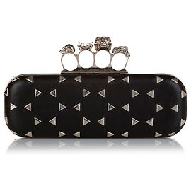 Alexander McQueen Black Knuckle Leather Clutch Bag Black Silvery