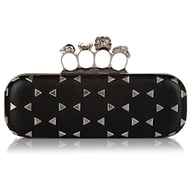 Alexander Mcqueen-Alexander McQueen Black Knuckle Leather Clutch Bag-Black,Silvery