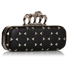 Alexander Mcqueen-Alexander McQueen Black Knuckle Leather Clutch Bag-Black,Silvery