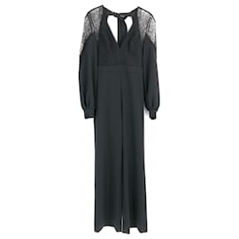 Alexis-Alexis jumpsuit in black with lace sleeves & bodice-Black