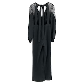 Alexis-Alexis jumpsuit in black with lace sleeves & bodice-Black