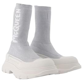 Alexander Mcqueen-Sneakers Tread Slick in Tessuto Argento e Bianco-Multicolore