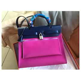 Hermès-BOLSA HERMES HERBAG ,-Azul marino,Fucsia