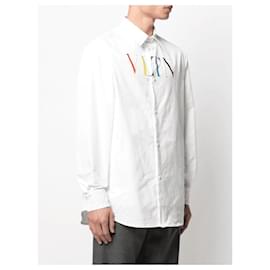 Valentino Garavani-VALENTINO - Chemise blanche à boutons à logo imprimé-White