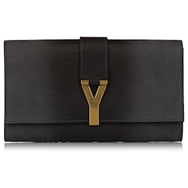 Yves Saint Laurent-YSL Black Chyc Ligne Leather Clutch Bag-Black
